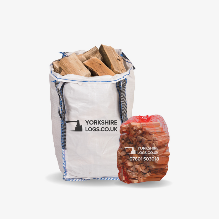 Barrow Bag of Kiln Dried Hardwood Logs 50cm x 50cm x 90cm + 2 x Kindling Net